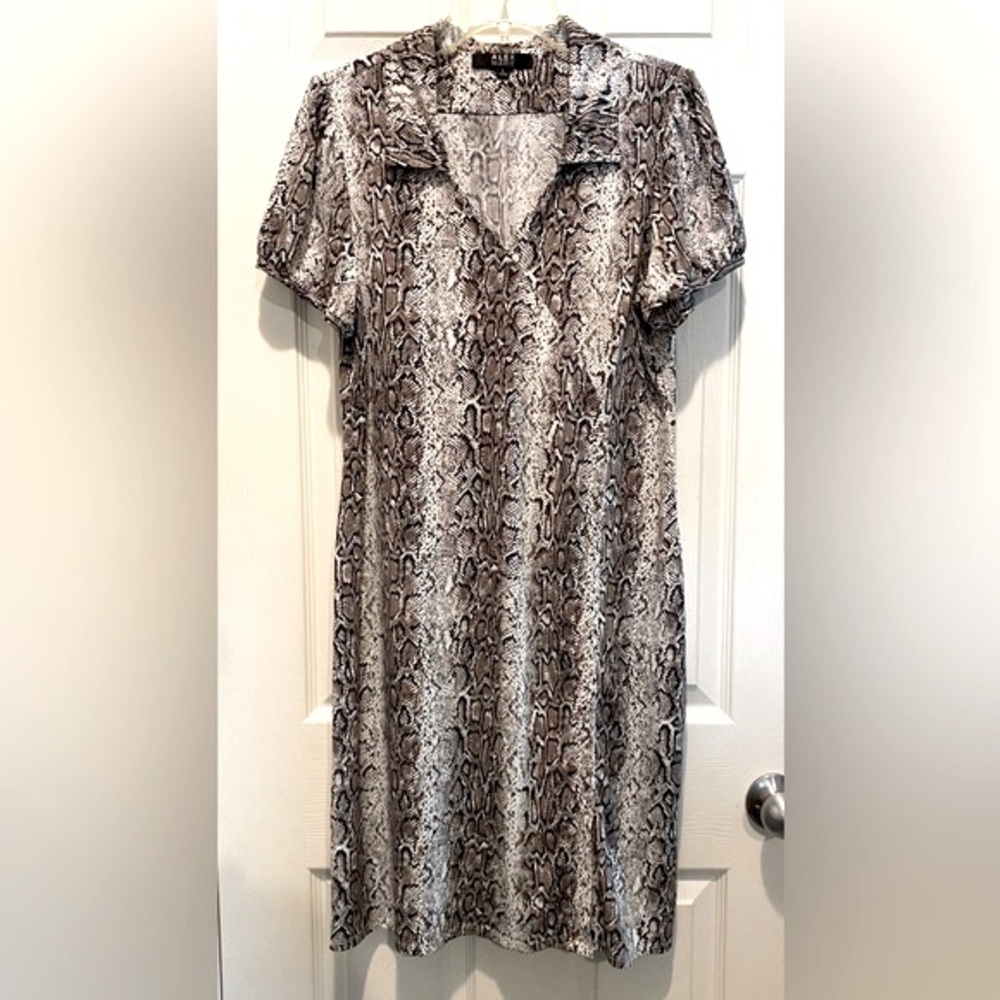 Alex Marie Snakeskin Pattern Short-sleeves Stretch Midi Dress Large